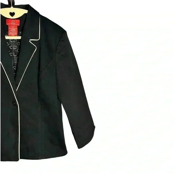 Oscar de la Renta Black Blazer with White Piping One Button Women's Size 10 - Picture 3 of 7